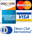 We accept Visa, MasterCard, American Express, Discover and Diners Club